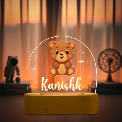 Personalized Cute Teddy Led Lamp Customized with Name Birthday Return Gift Kids Room Decor Light Gift for Girls and Boys Valentine's Day Gift Items Warm White Light